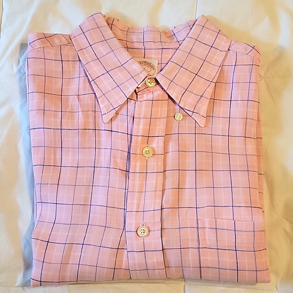 Brook Brothers men's pink & blue short-sleeved button-up shirt size medium - Picture 2 of 14